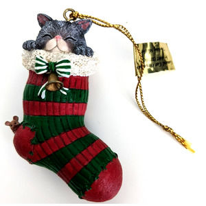 Gary Patterson Comical Cat Ornament "Stocking Stuffer" Vintage Christmas Kitten